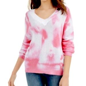 NWT Hooked Up Pink White Tie-Dyed Pullover Sweater